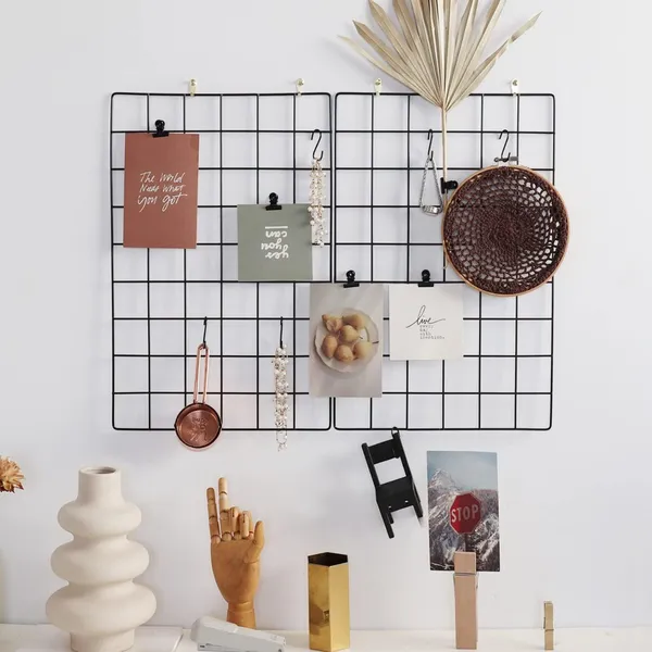 Black_Wall-Mounted_Metal_Grid_Panel_With_Shelves_And_Hooks