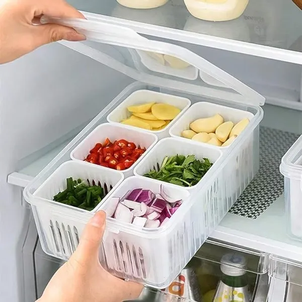 White_Multicompartment_Refrigerator_Food_Storage_Container_With_Drainage_Vegetable_And_Fruit_Organizer_Box