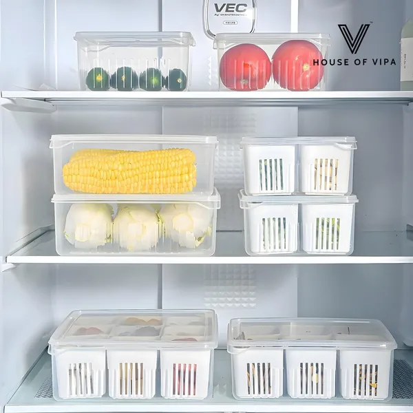 White_Multicompartment_Refrigerator_Food_Storage_Container_With_Drainage_Vegetable_And_Fruit_Organizer_Box