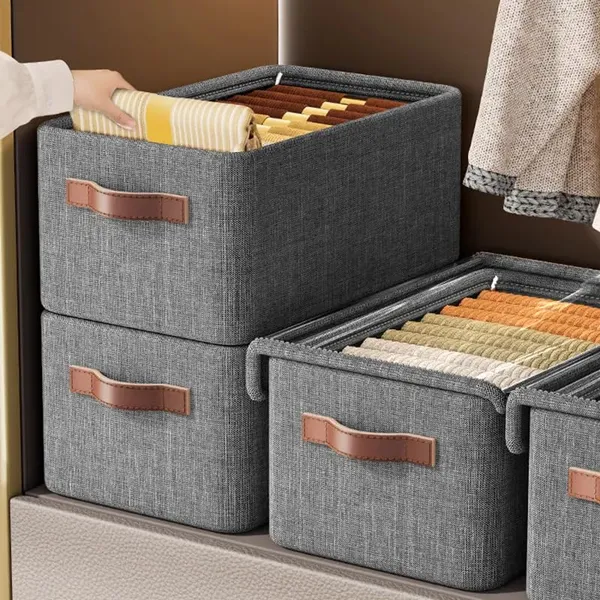 Grey_Foldable_Fabric_Storage_Boxes_With_Clear_Window_And_Handles_Set_Of_Grey_Organizer_Bins