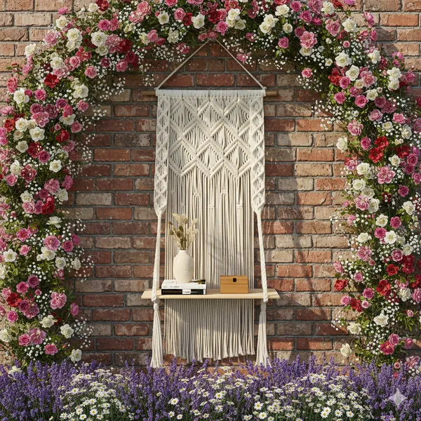 Cream_Macrame_Wall_Hanging_Shelf_With_Wooden_Rack