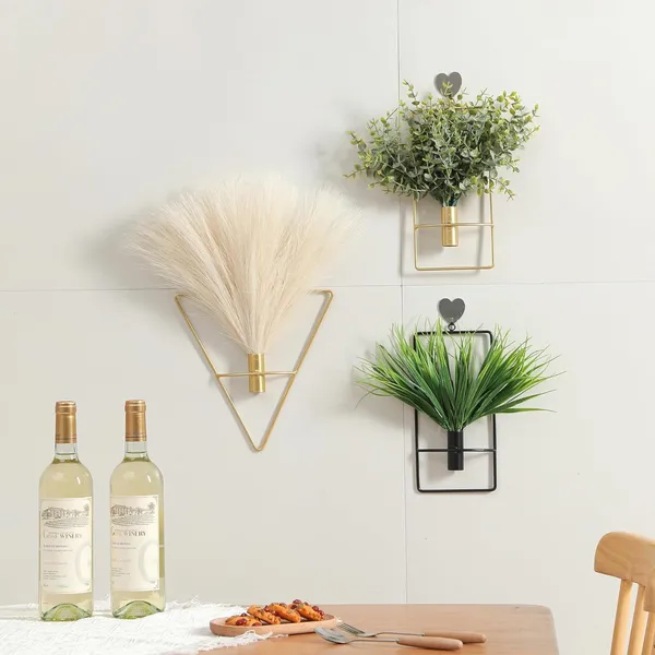 Black_Wall_Mounted_Metal_Plant_Holder_With_Artificial_Plant