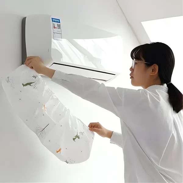 White_Decorative_Air_Conditioner_Dust_Cover_With_Forest_Animal_Print_Ac_Protector