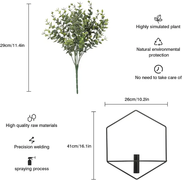 Black_Hexagonal_Wall_Mounted_Planter_With_Artificial_Eucalyptus_Plant