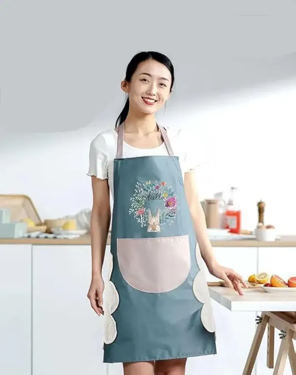 Pink_Waterproof_Kitchen_Apron_With_Adjustable_Straps_And_Large_Pocket