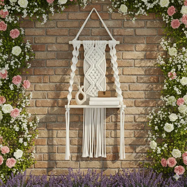 Cream_Macrame_Wall_Hanging_Shelf_With_Wooden_Platform