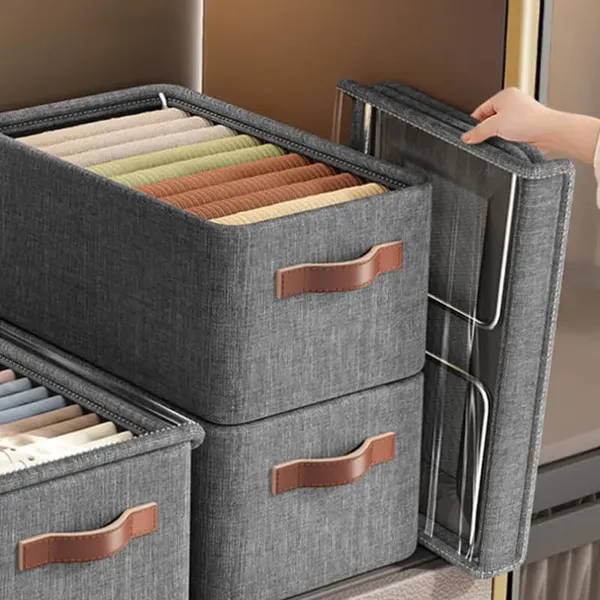 Grey_Foldable_Fabric_Storage_Boxes_With_Clear_Window_And_Handles_Set_Of_Grey_Organizer_Bins