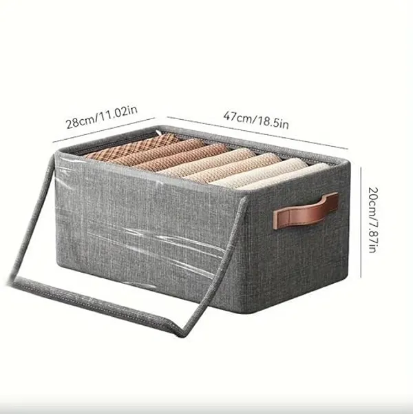 Grey_Foldable_Fabric_Storage_Box_With_Clear_Window_And_Handles