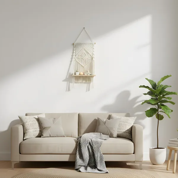 Cream_Macrame_Wall_Hanging_Shelf_With_Wooden_Tray