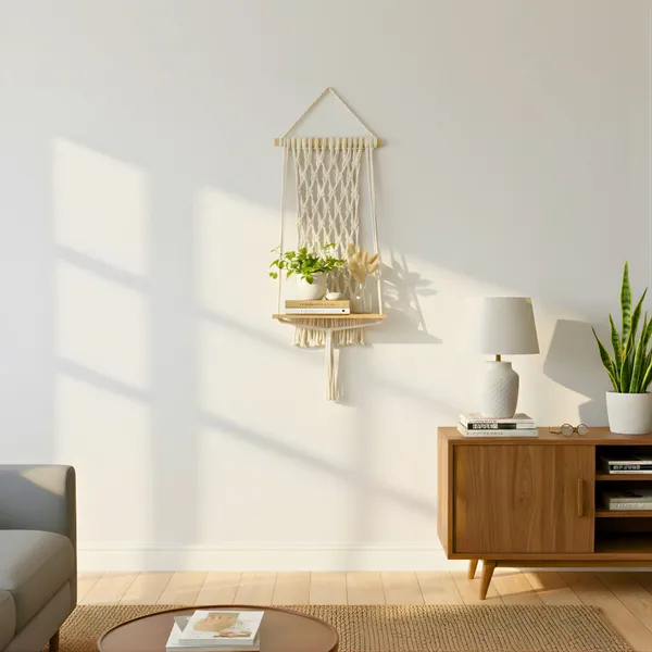Cream_Macrame_Wall_Hanging_Shelf_With_Plant_Holder