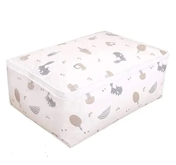 White_Fabric_Storage_Bags_With_Transparent_Window_And_Zipper_Closure