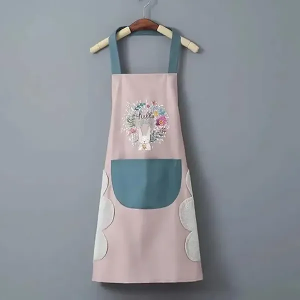 Pink_Waterproof_Kitchen_Apron_With_Adjustable_Straps_And_Large_Pocket
