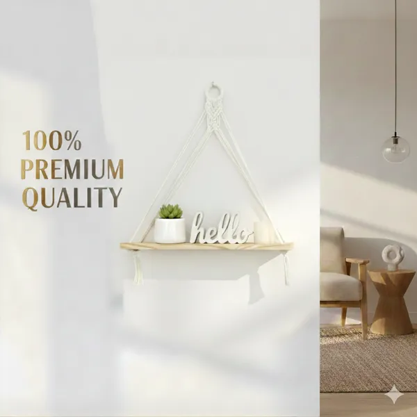 White_Macrame_Triangle_Wall_Hanging_Shelf_With_Wooden_Base