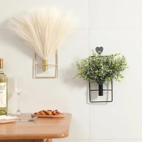 Black_Wall_Mounted_Metal_Plant_Holder_With_Artificial_Plant