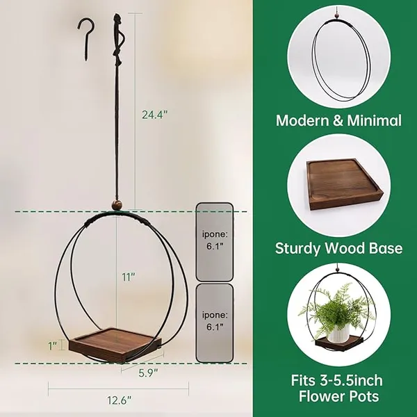Black_And_White_Modern_Hanging_Planter_With_Circular_Metal_Frame_And_Wooden_Shelf