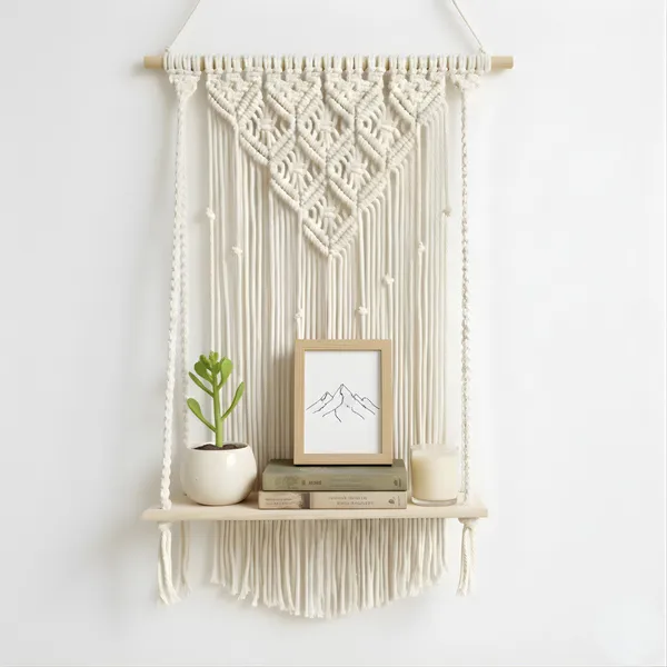 Cream_Macrame_Wall_Hanging_Shelf_With_Wooden_Tray