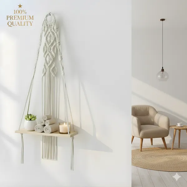 Cream_And_White_Macrame_Hanging_Shelf_With_Wooden_Platform