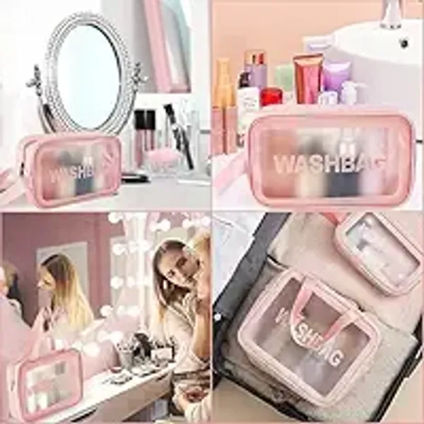 Pink_3Piece_Transparent_Cosmetic_Travel_Bag_Set
