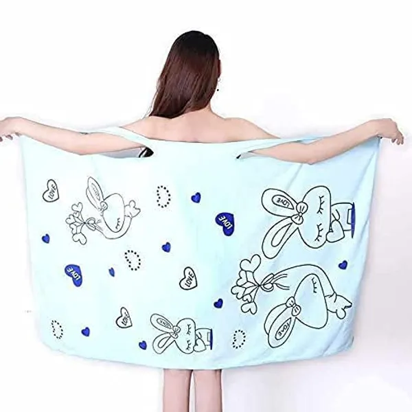 Multicolor_Women'S_Wearable_Bath_Towel_Wrap_Dress_With_Adjustable_Straps_Cartoon_Print