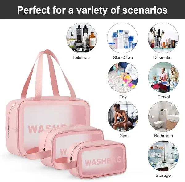 Pink_3Piece_Transparent_Cosmetic_Travel_Bag_Set