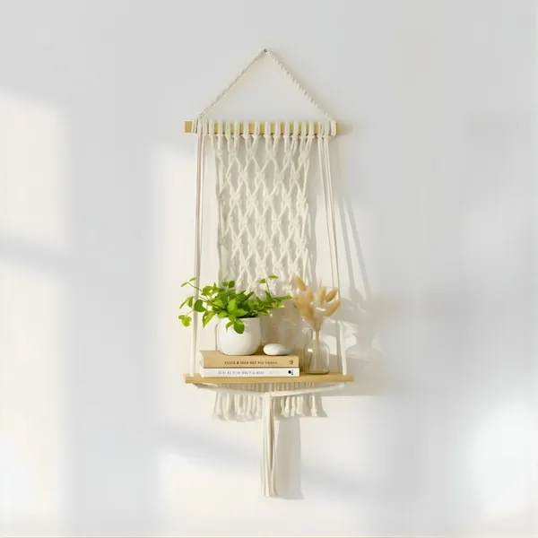 Cream_Macrame_Wall_Hanging_Shelf_With_Plant_Holder