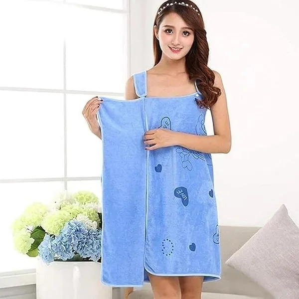 Multicolor_Women'S_Wearable_Bath_Towel_Wrap_Dress_With_Adjustable_Straps_Cartoon_Print