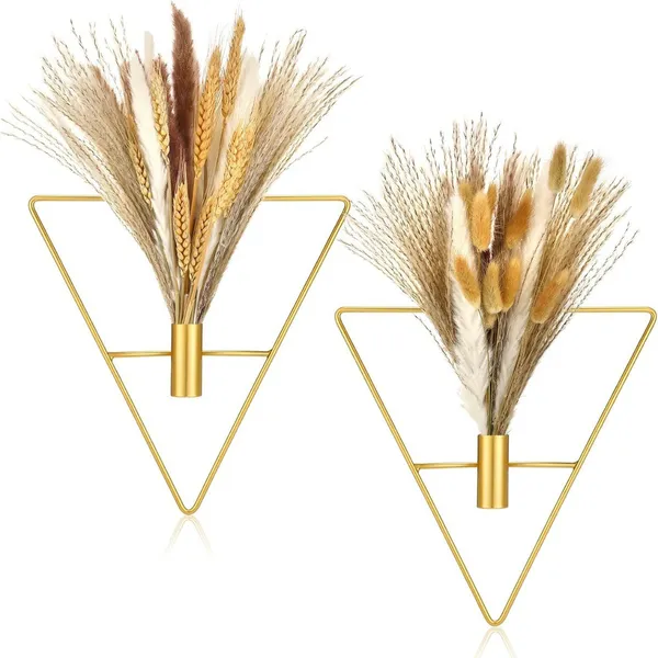 Multicolor_Set_Of_2_Triangle_Wall_Planters_With_Dried_Wheat
