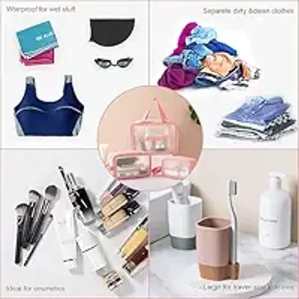 Pink_3Piece_Transparent_Cosmetic_Travel_Bag_Set