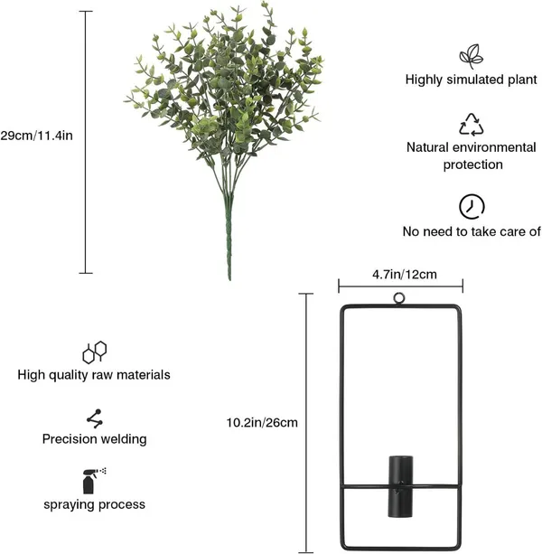 Black_Wall_Mounted_Metal_Plant_Holder_With_Artificial_Plant