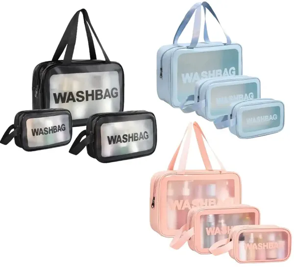 Pink_3Piece_Transparent_Cosmetic_Travel_Bag_Set