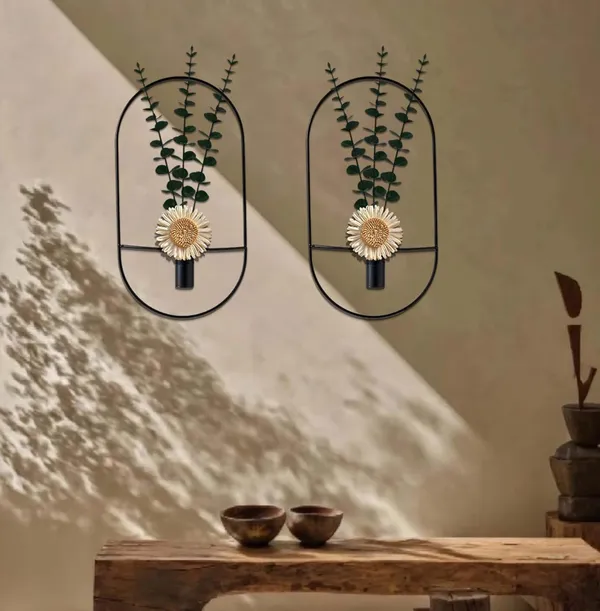 Black_Black_Metal_Wall_Hanging_Planter_With_Artificial_Plants_And_Chrysanthemum
