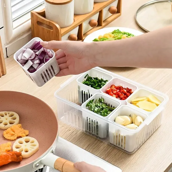 White_Multicompartment_Refrigerator_Food_Storage_Container_With_Drainage_Vegetable_And_Fruit_Organizer_Box