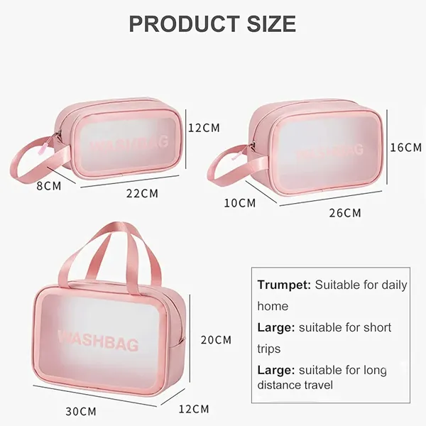 Pink_3Piece_Transparent_Cosmetic_Travel_Bag_Set