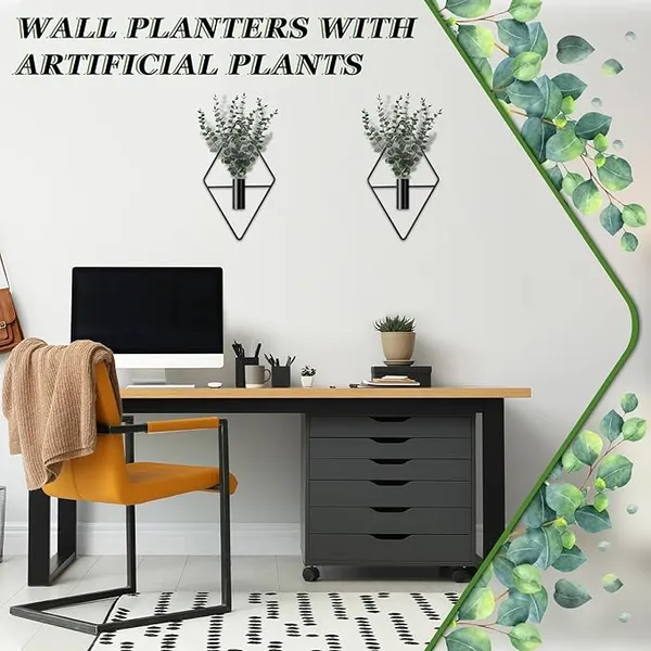 Black_Wall_Mounted_Geometric_Planter_With_Artificial_Eucalyptus