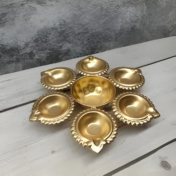 Gold_Brass_Gold_Plated_Decorative_Diya_Set_7_Piece_Floral_Design_For_Pooja_And_Festivals