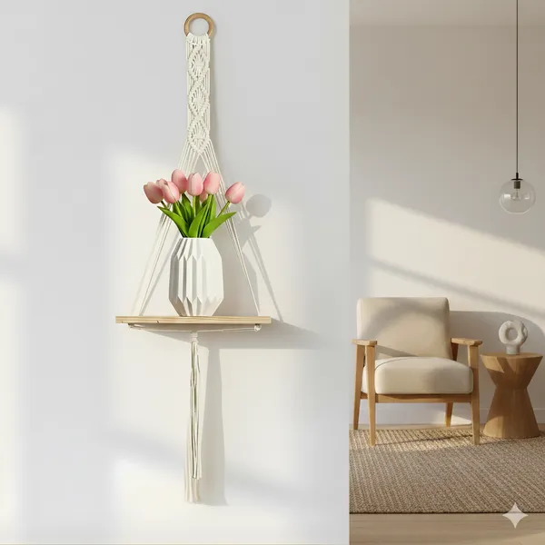 Multicolor_Macram�_Hanging_Wall_Shelf_With_Wooden_Platform