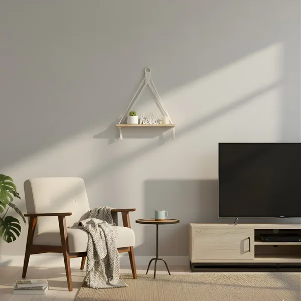 White_Macrame_Triangle_Wall_Hanging_Shelf_With_Wooden_Base
