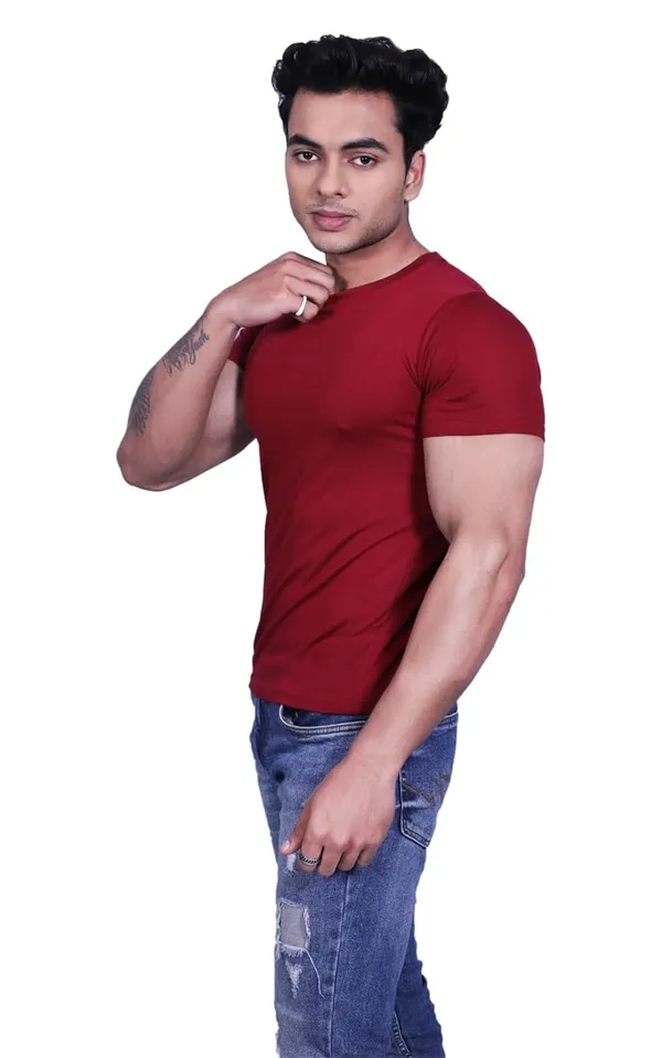 Maroon_Premium_Round_Neck_Cotton_Blend_T-Shirt_For_Mens