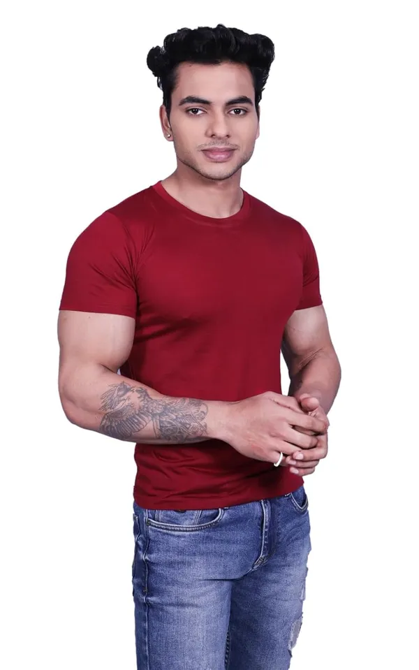 Maroon_Premium_Round_Neck_Cotton_Blend_T-Shirt_For_Mens