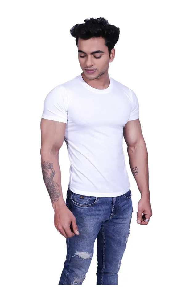 White_Premium_Round_Neck_Cotton_Blend_T-Shirt_For_Men