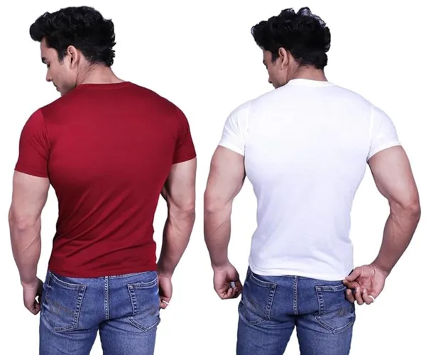 White_And_Maroon_Premium_Cotton_Blend_Half_Sleeve_T-Shirt_For_Mens_(Pack_Of_2)