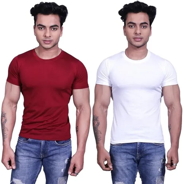 White_And_Maroon_Premium_Cotton_Blend_Half_Sleeve_T-Shirt_For_Mens_(Pack_Of_2)