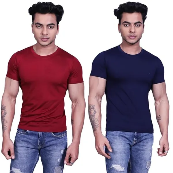 Maroon_Navy_Blue_Premium_Cotton_Blend_Half_Sleeve_T-Shirt_For_Mens_(Pack_Of_2)
