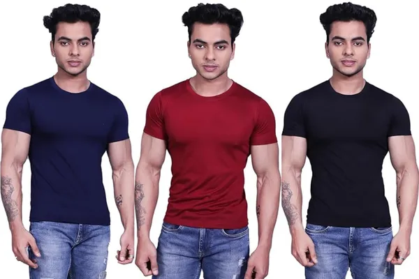 Blue_And_Maroon_And_Black_Premium_Cotton_Blend_Half_Sleeve_T-Shirt_For_Mens_(Pack_Of_3)