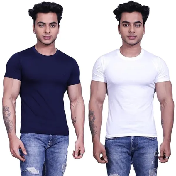 White_And_Blue_Premium_Cotton_Blend_Half_Sleeve_T-Shirt_For_Mens_(Pack_Of_2)