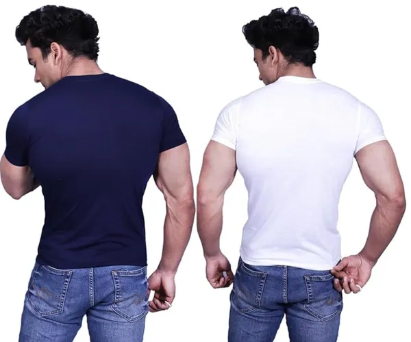 White_And_Blue_Premium_Cotton_Blend_Half_Sleeve_T-Shirt_For_Mens_(Pack_Of_2)