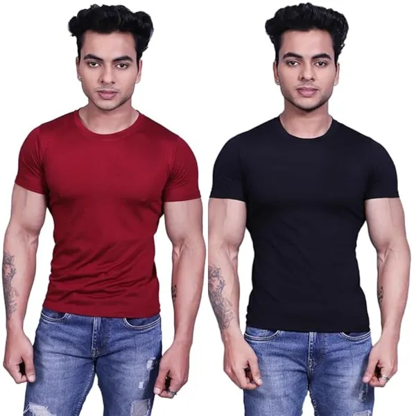 Maroon_And_Black_Premium_Cotton_Blend_Half_Sleeve_T-Shirt_For_Mens_(Pack_Of_2)