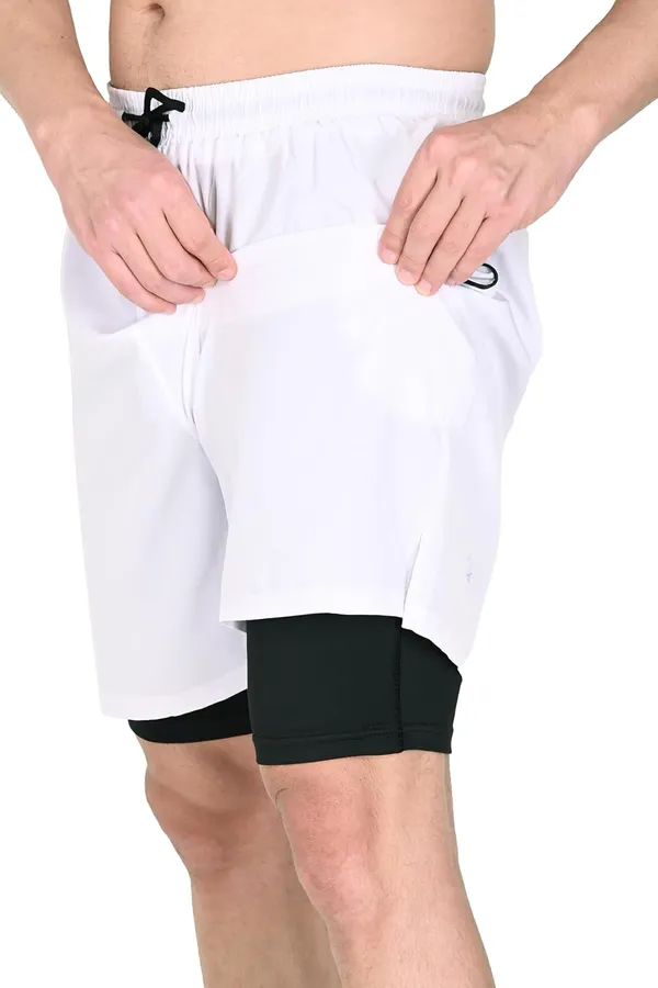 White_Premium_2_In_1_Dual_Layer_Gym_Shorts_With_Inner_Tights_For_Men_(Pack_Of_2)