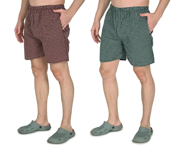Red_And_Green_Premium_Cotton_Checkered_Boxer_Shorts_With_Pocket_Ultra_Light_Soft_Comfort_For_Women