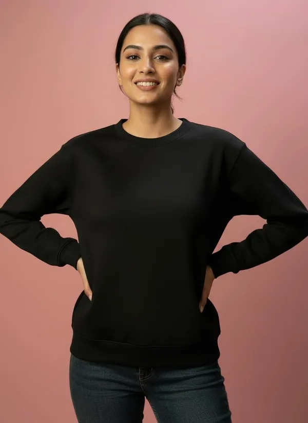 Black_Premium_Round_Neck_Sweatshirt_For_Women